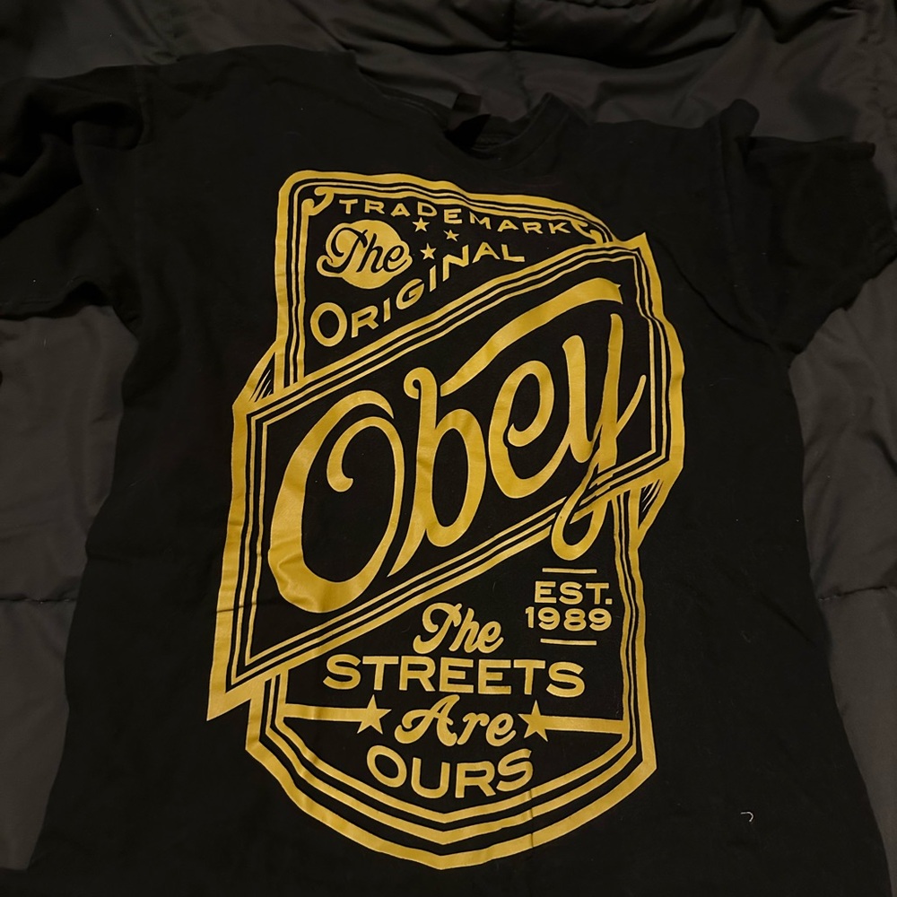 Obey Black Tee with Yellow Design